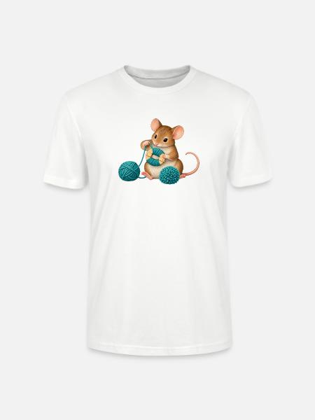 Maus wickelt einen Wollpompon - Stanley/Stella Unisex Bio-T-Shirt CRAFTER - Weiß