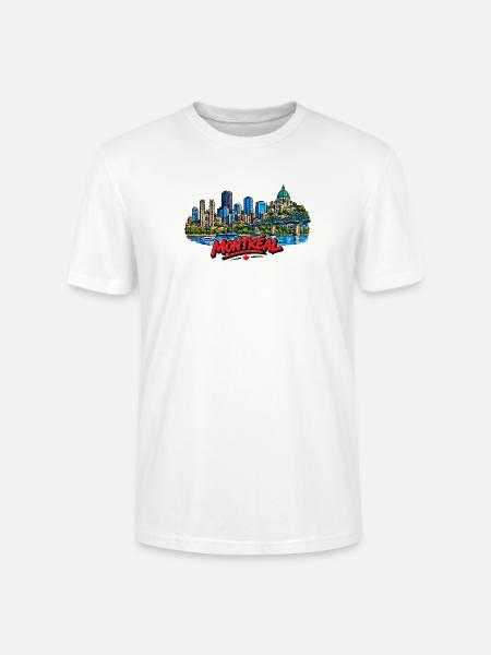 Montreal Skyline mit rotem Schriftzug - Stanley/Stella Unisex Bio-T-Shirt CRAFTER - Weiß