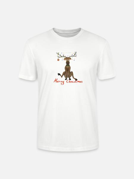 Rentier Merry Christmas - Lichterkette im Geweih - Stanley/Stella Unisex Bio-T-Shirt CRAFTER - Weiß