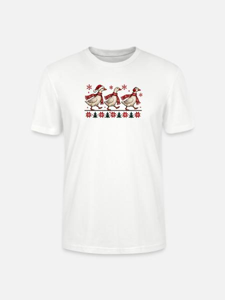 Weihnachtsgänse-festliches Winter-Strickdesign - Stanley/Stella Unisex Bio-T-Shirt CRAFTER - Weiß
