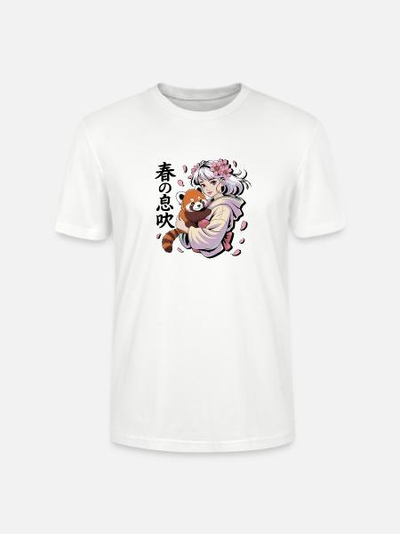 春の息吹 Anime Mädchen Mit Rotem Panda Sakura - Stanley/Stella Unisex Bio-T-Shirt CRAFTER - Weiß