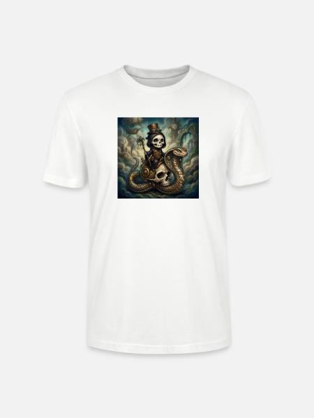 Steampunk-Skelett reitet auf der Schlange - Stanley/Stella Unisex Bio-T-Shirt CRAFTER - Weiß