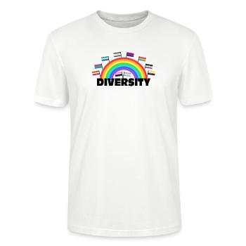 Diversity Regenbogen - Vielfalt Design - Stanley/Stella Unisex Bio-T-Shirt CRAFTER - Weiß - Vorne - Alina (178cm) & Michal (187cm)