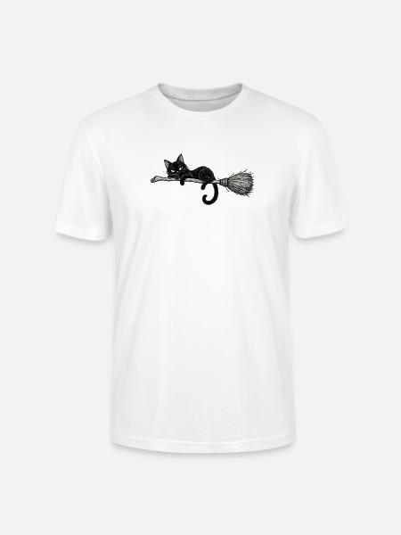 Schwarze Katze auf dem Besen - Stanley/Stella Unisex Bio-T-Shirt CRAFTER - Weiß