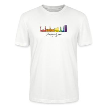 Regenbogen-Stadtlandschaft Aquarell - Stanley/Stella Unisex Bio-T-Shirt CRAFTER - Weiß - Vorne - Alina (178cm) & Michal (187cm)