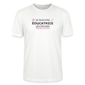 je suis une éducatrice qui déchire - T-shirt bio CRAFTER Stanley Stella Unisexe - blanc - Devant - Alina (178cm) & Michal (187cm)