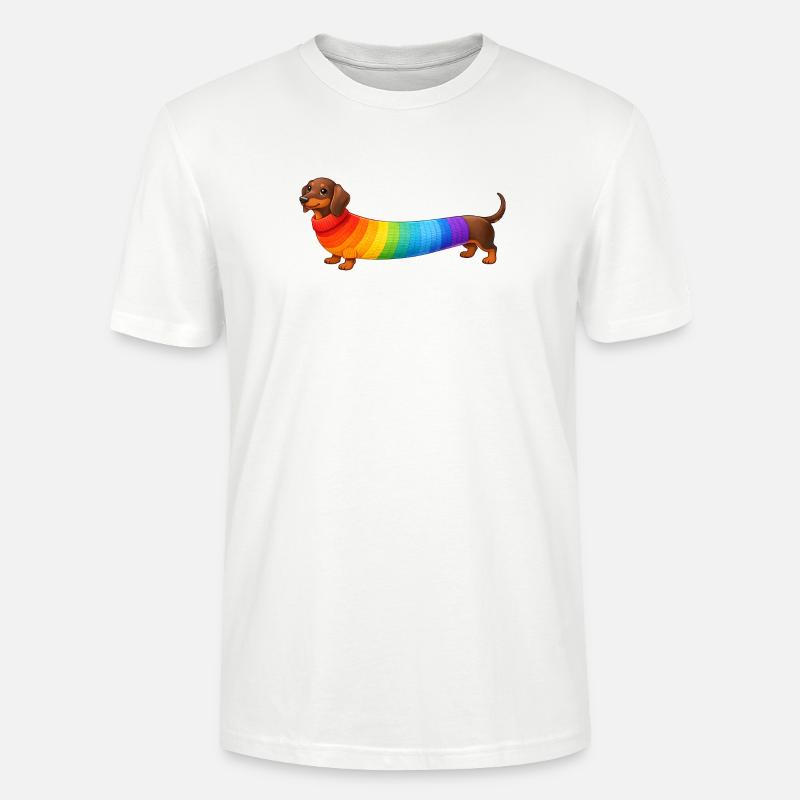 Dackel mit Regenbogen Pullover  - Stanley/Stella Unisex Bio-T-Shirt CRAFTER - Weiß