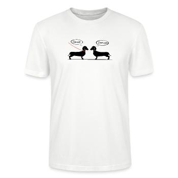 Teckel online, Teckel offline - Teckel shirt - Stanley/Stella Uniseks bio-T-shirt CRAFTER - wit - Voor - Alina (178cm) & Michal (187cm)