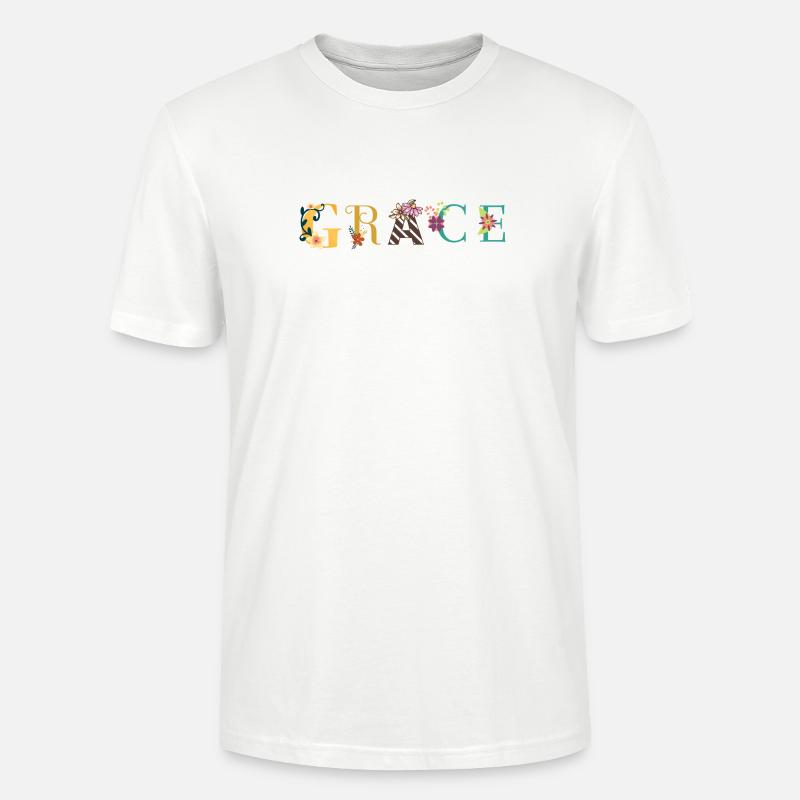 GRACE Namenskunst mit gestickten Blumen - Stanley/Stella Unisex Bio-T-Shirt CRAFTER - Weiß