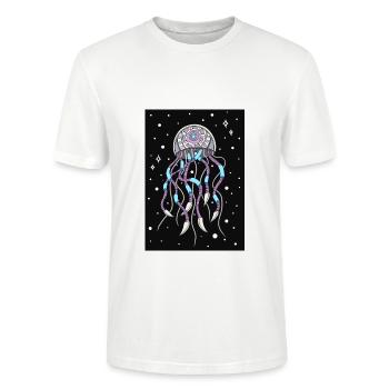 Futuristische Qualle - Lila und Blau - Stanley/Stella Unisex Bio-T-Shirt CRAFTER - Weiß - Vorne - Alina (178cm) & Michal (187cm)