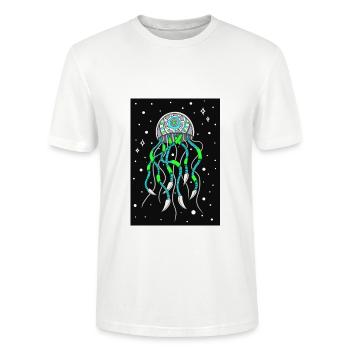 Futuristische Qualle - Türkis und Blau - Stanley/Stella Unisex Bio-T-Shirt CRAFTER - Weiß - Vorne - Alina (178cm) & Michal (187cm)
