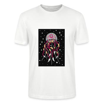 Futuristische Qualle - Rot und Gelb - Stanley/Stella Unisex Bio-T-Shirt CRAFTER - Weiß - Vorne - Alina (178cm) & Michal (187cm)