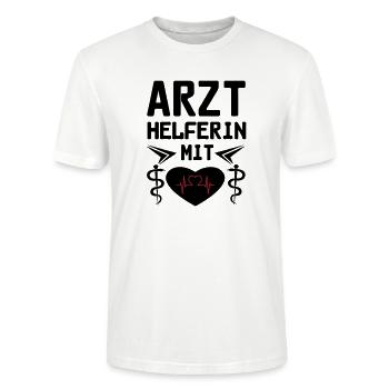 Arzthelferin mit Herz Geschenk - Stanley/Stella Unisex Bio-T-Shirt CRAFTER - Weiß - Vorne - Alina (178cm) & Michal (187cm)