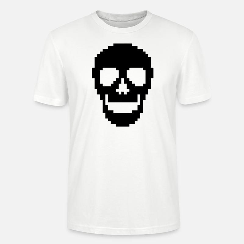 Pixel Schädel Totenkopf Schwarz - Stanley/Stella Unisex Bio-T-Shirt CRAFTER - Weiß