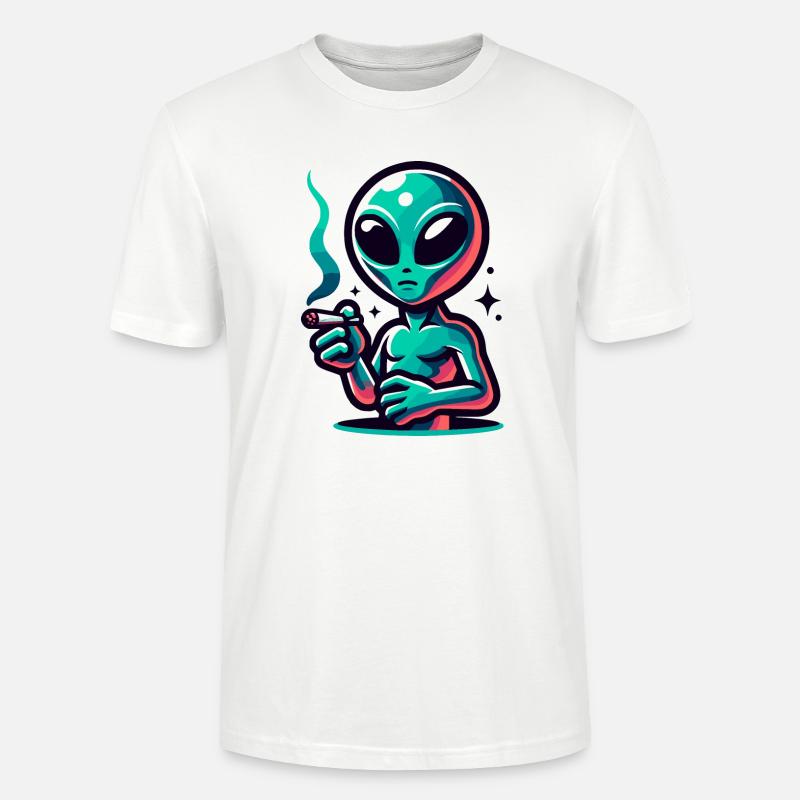Alien mit Joint Zigarette rauchen - Stanley/Stella Unisex Bio-T-Shirt CRAFTER - Weiß