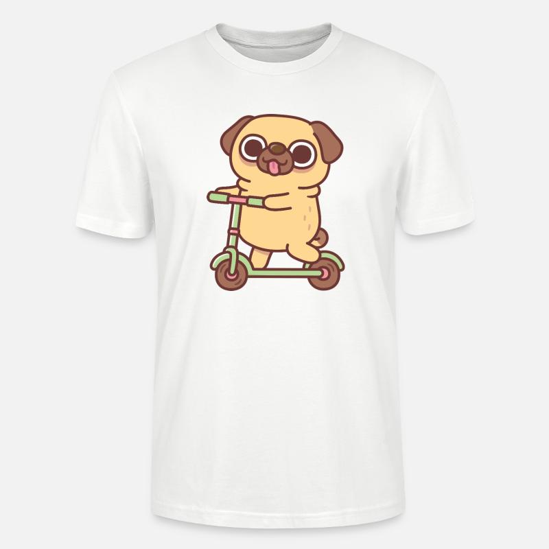 Süßer Mops spielt auf Tretroller - Stanley/Stella Unisex Bio-T-Shirt CRAFTER - Weiß