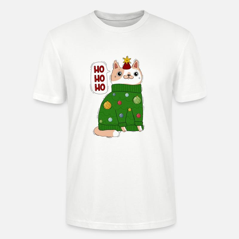 Katze im Weihnachtspullover - Stanley/Stella Unisex Bio-T-Shirt CRAFTER - Weiß