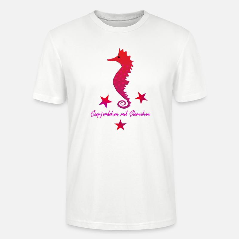 rotes Seepferd mit Sternchen - Stanley/Stella Unisex Bio-T-Shirt CRAFTER - Weiß