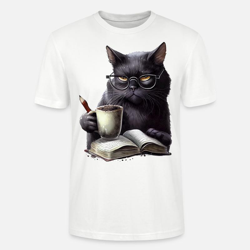 Schwarze Katze Liest Buch - Stanley/Stella Unisex Bio-T-Shirt CRAFTER - Weiß