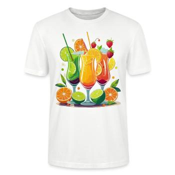 Cocktails colorés à base d’oranges, de citrons verts et de fruits - T-shirt bio CRAFTER Stanley Stella Unisexe - blanc - Devant - Alina (178cm) & Michal (187cm)