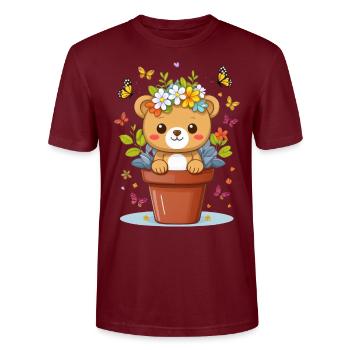 Cute teddy bear in flower pot - Stanley/Stella CRAFTER Unisex Organic T-Shirt - burgundy - Front - Alina (178cm) & Michal (187cm)
