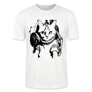 cool cat en tant que DJ - T-shirt bio CRAFTER Stanley Stella Unisexe - blanc - Devant - Alina (178cm) & Michal (187cm)