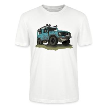Englische Geländewagen Offroad Ikone - Ninety - Stanley/Stella Unisex Bio-T-Shirt CRAFTER - Weiß - Vorne - Alina (178cm) & Michal (187cm)