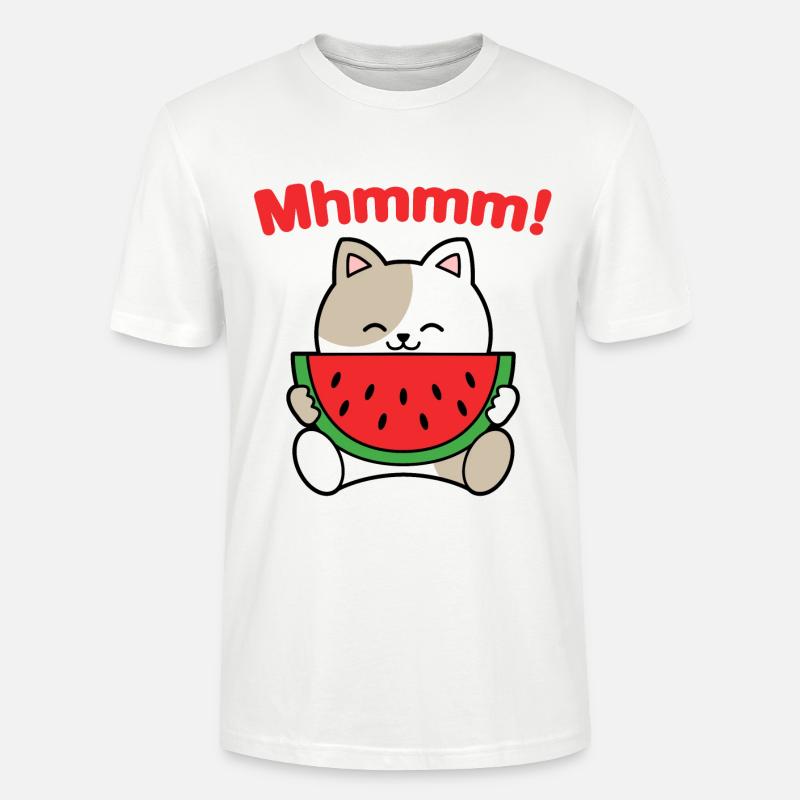 Chat pastèque Mhmmm - T-shirt bio CRAFTER Stanley Stella Unisexe - blanc