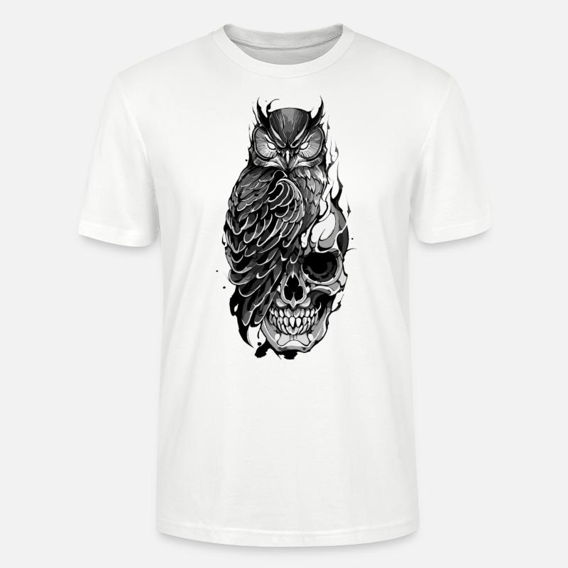 Owl Perched on Skull - Stanley/Stella CRAFTER Unisex Organic T-Shirt - white