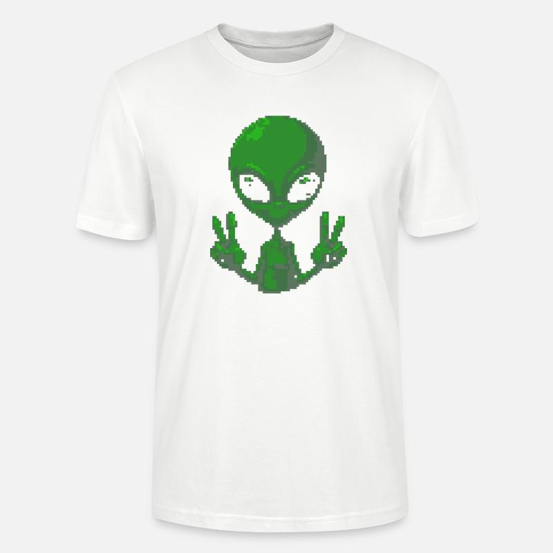Pixel Alien Friedenszeichen-Tee - Stanley/Stella Unisex Bio-T-Shirt CRAFTER - Weiß