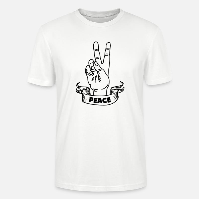 Handgeste Frieden und Textbanner - Stanley/Stella Unisex Bio-T-Shirt CRAFTER - Weiß