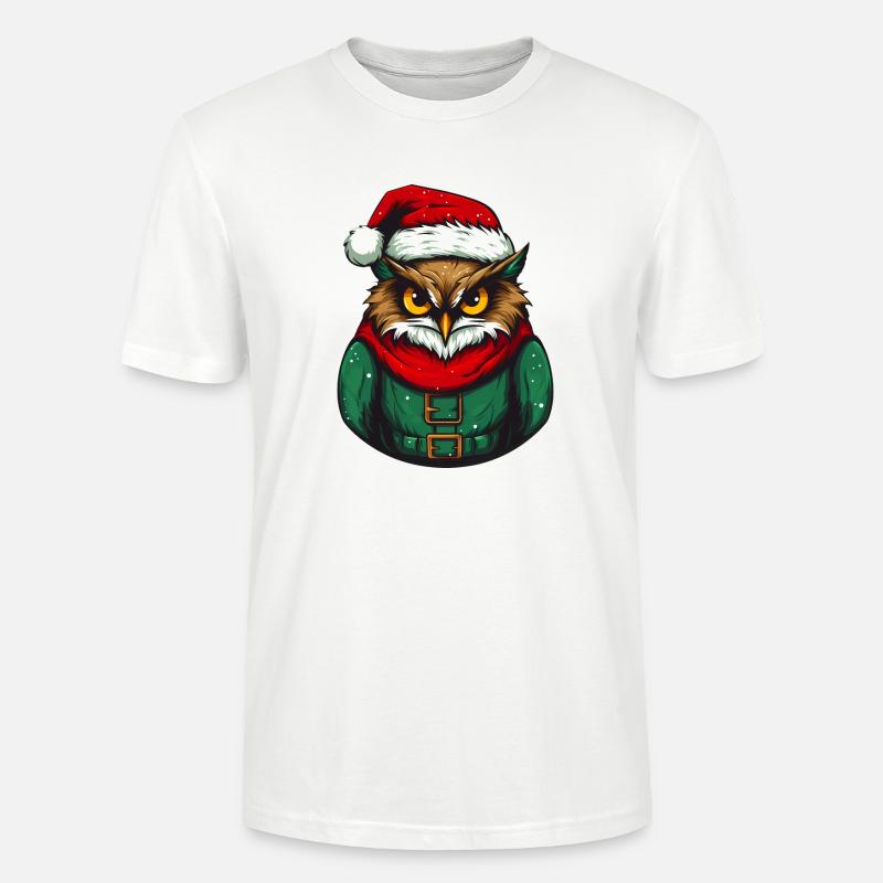 Weihnachtseule im Grünpullover - Stanley/Stella Unisex Bio-T-Shirt CRAFTER - Weiß