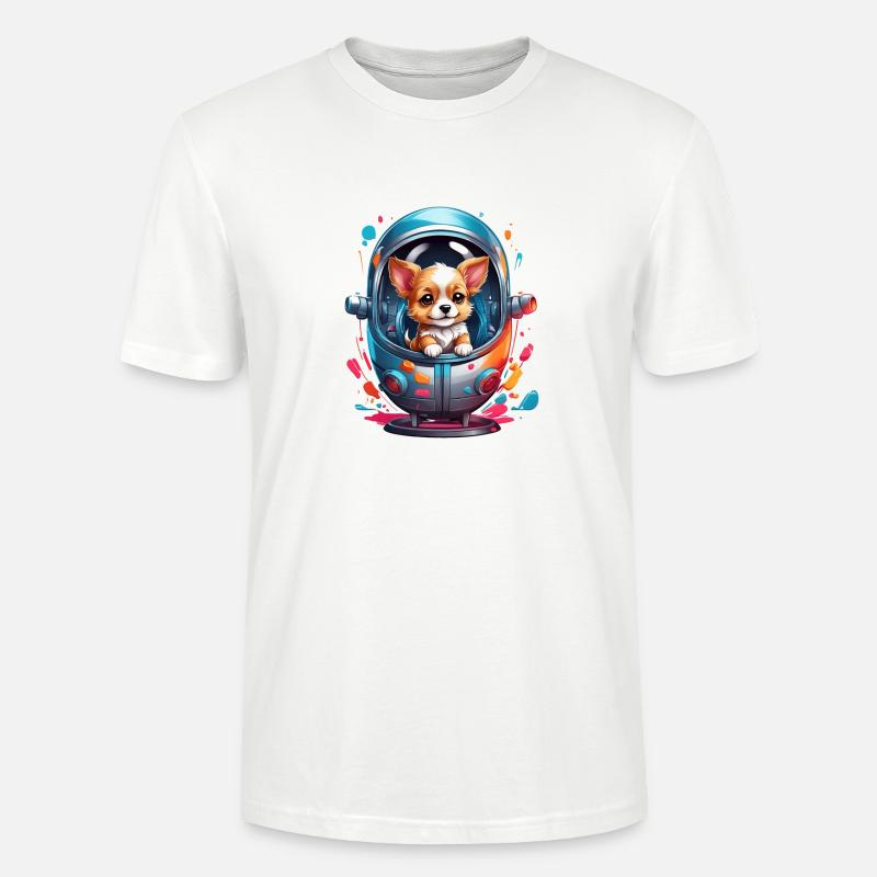 Chiot de l’espace en combinaison spatiale - T-shirt bio CRAFTER Stanley Stella Unisexe - blanc