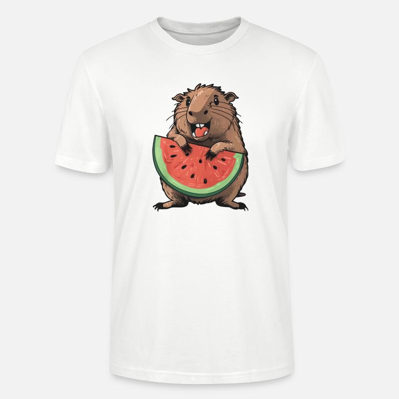 Capybara mangeant de la pastèque - T-shirt bio CRAFTER Stanley Stella Unisexe - blanc