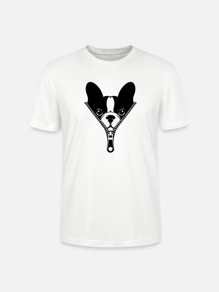 French Bulldog in a Zipper - Stanley/Stella CRAFTER Unisex Organic T-Shirt - white