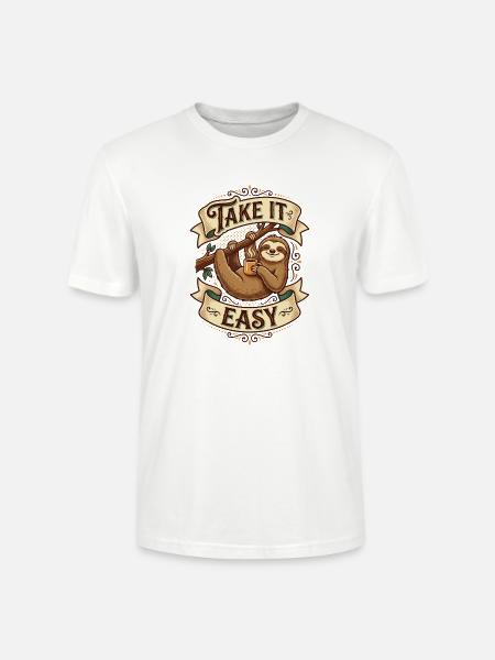 Take It Easy Sloth Motif - Stanley/Stella CRAFTER Unisex Organic T-Shirt - white