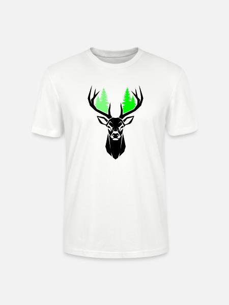 Deer Head Fir Trees Natural Green - Stanley/Stella CRAFTER Unisex Organic T-Shirt - white