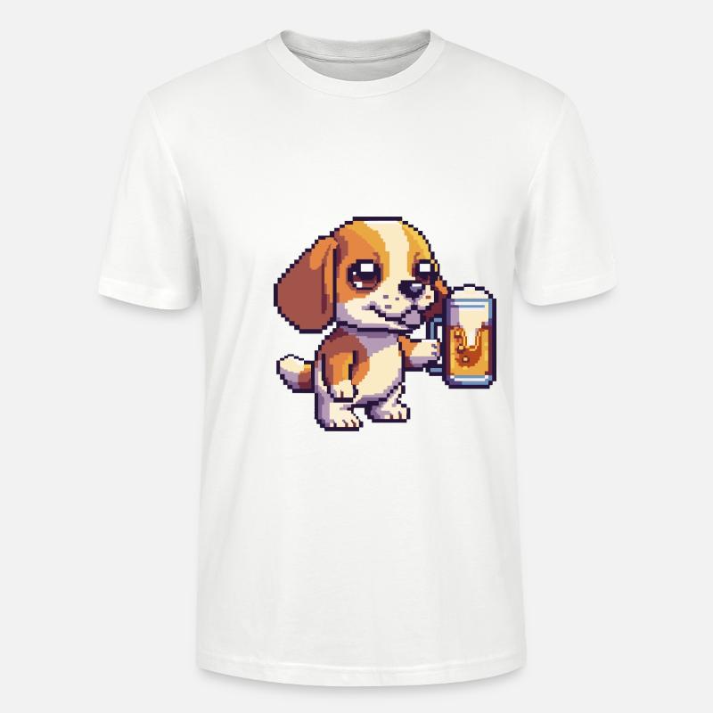 Beagle Hunde Bier Pixel - Stanley/Stella Unisex Bio-T-Shirt CRAFTER - Weiß