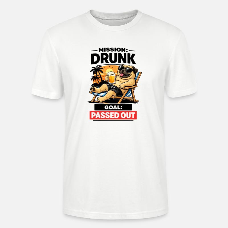 Sunset Pug Loungeing Beer Tee - Stanley/Stella Unisex Bio-T-Shirt CRAFTER - Weiß