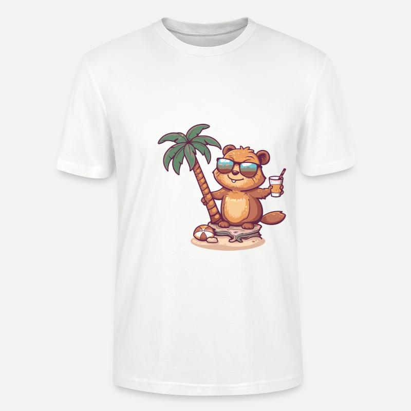 Biber Sommer Strand Comic - Stanley/Stella Unisex Bio-T-Shirt CRAFTER - Weiß