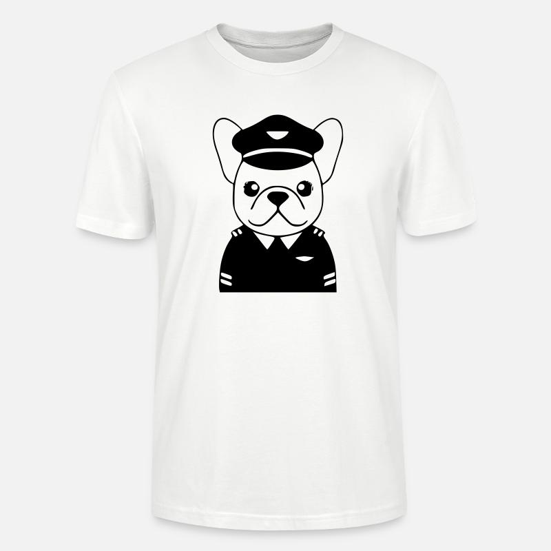 Frenchie Pilot Uniform Schwarz - Stanley/Stella Unisex Bio-T-Shirt CRAFTER - Weiß