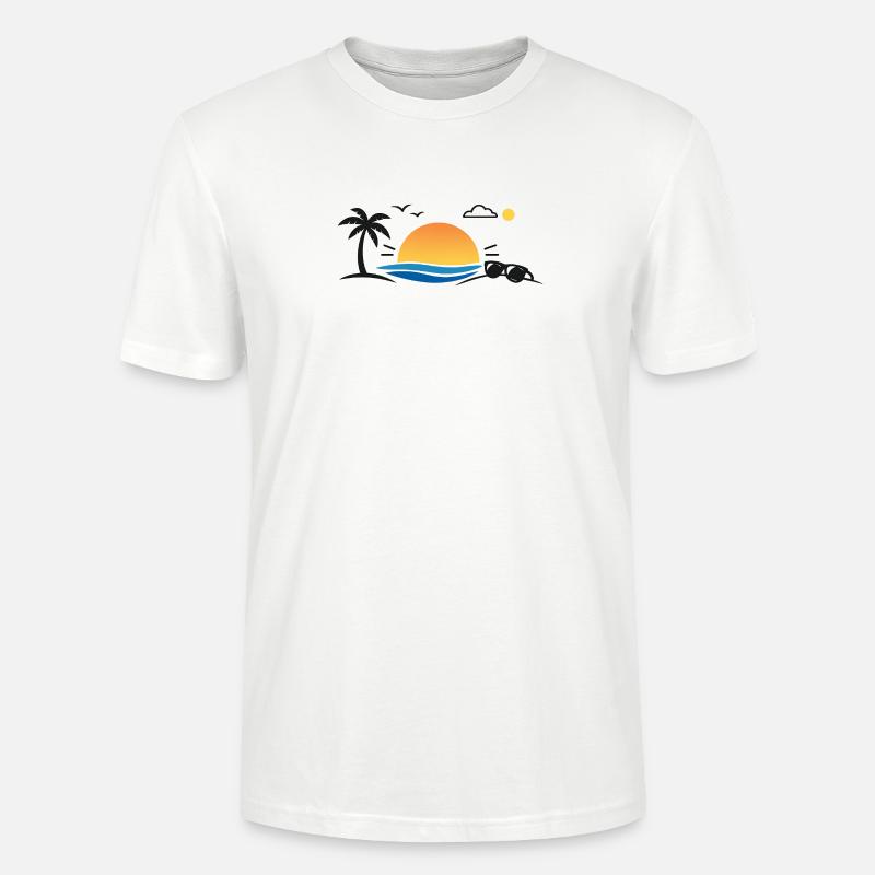Sunset over palm tree beach - Stanley/Stella CRAFTER Unisex Organic T-Shirt - white