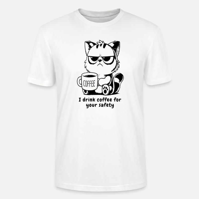 Chat Crumpy avec Caffee - T-shirt bio CRAFTER Stanley Stella Unisexe - blanc
