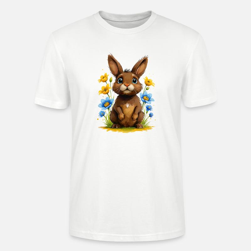 Lapin brun mignon parmi les fleurs - T-shirt bio CRAFTER Stanley Stella Unisexe - blanc