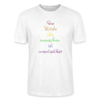 DIE WÜRDE DES MENSCHEN IST UNANTASTBAR REGENBOGEN - Stanley/Stella Unisex Bio-T-Shirt CRAFTER - Weiß - Vorne - Alina (178cm) & Michal (187cm)