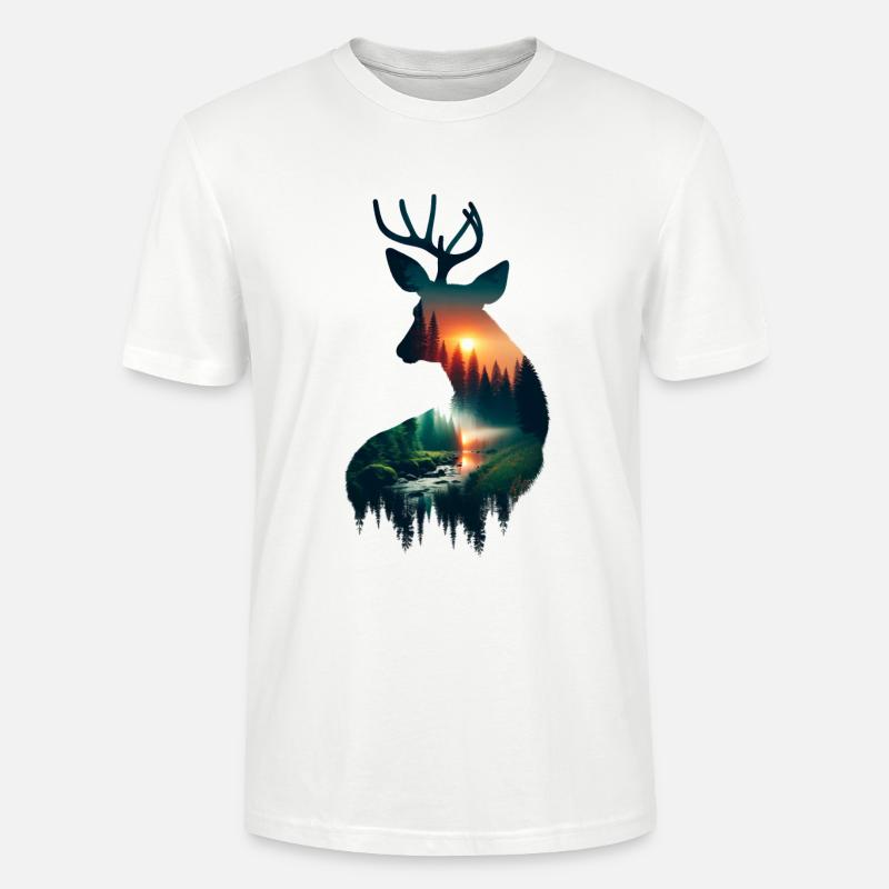 Cerf à double exposition - T-shirt bio CRAFTER Stanley Stella Unisexe - blanc