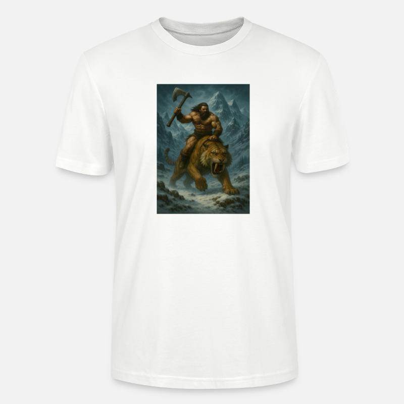 Wilder Krieger auf Sabertooth Tiger – Kunst - Stanley/Stella Unisex Bio-T-Shirt CRAFTER - Weiß