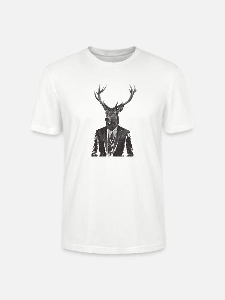 Hirsch im maßgeschneiderten Anzug - Stanley/Stella Unisex Bio-T-Shirt CRAFTER - Weiß