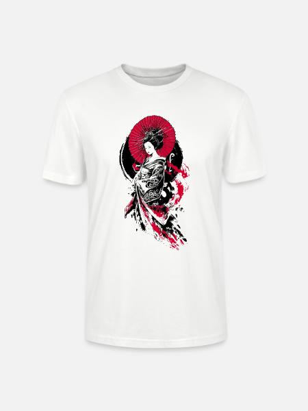 Geisha Parasol Rot Schwarz - Stanley/Stella Unisex Bio-T-Shirt CRAFTER - Weiß