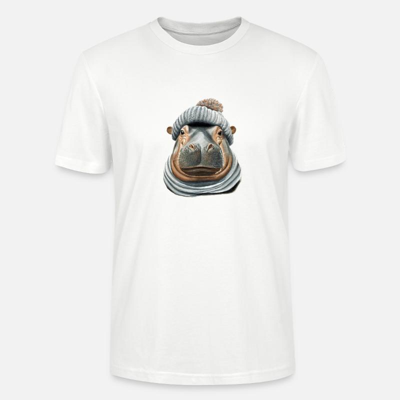 Hippopotamus Bobble Hat - Stanley/Stella CRAFTER Unisex Organic T-Shirt - white
